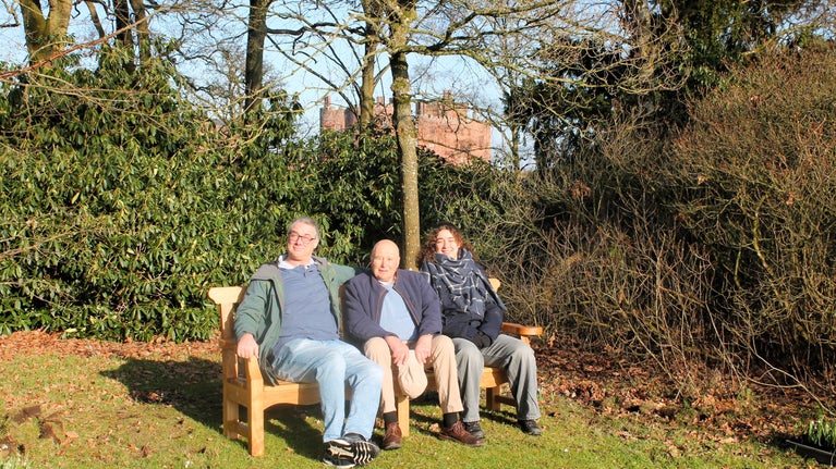 Niel Markwick, John Markwick, Noemi Markwick on one of the benches. Son, husband and granddaughter of Ann Markwick.